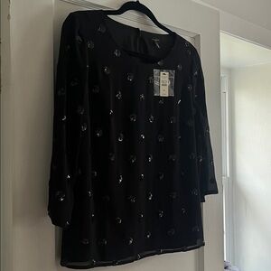 Talbots NWT Petite Medium Black Sequin Blouse